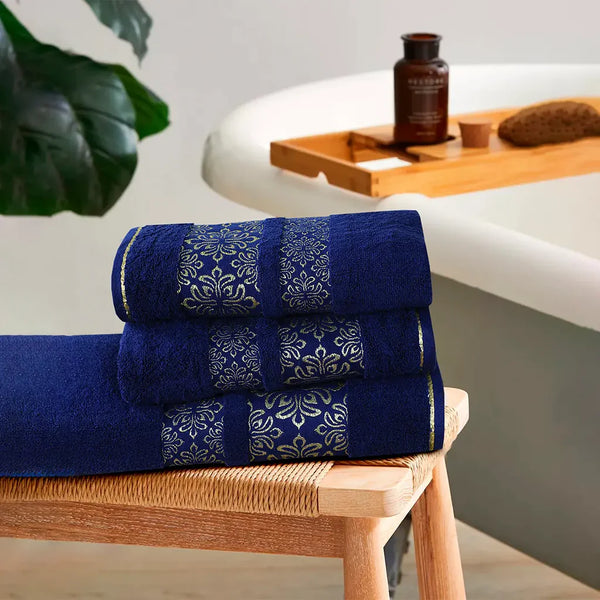 Navy Flower Bath Towel