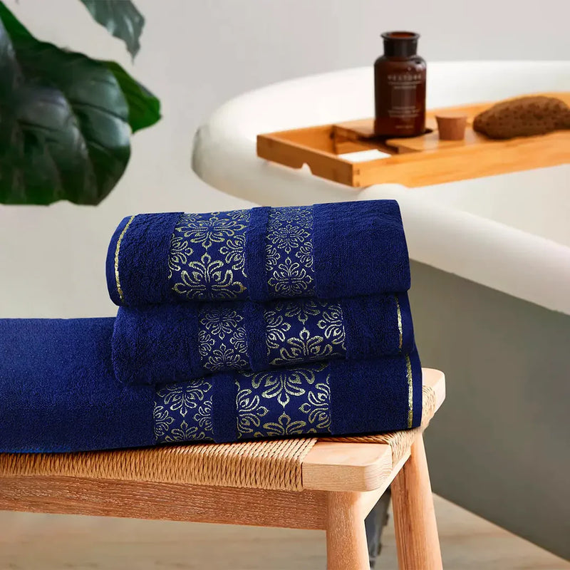 Navy Flower Bath Towel