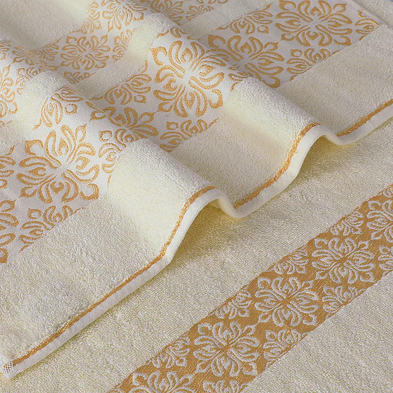 Cream Flower - 3-Pcs Jacquard Towel Set