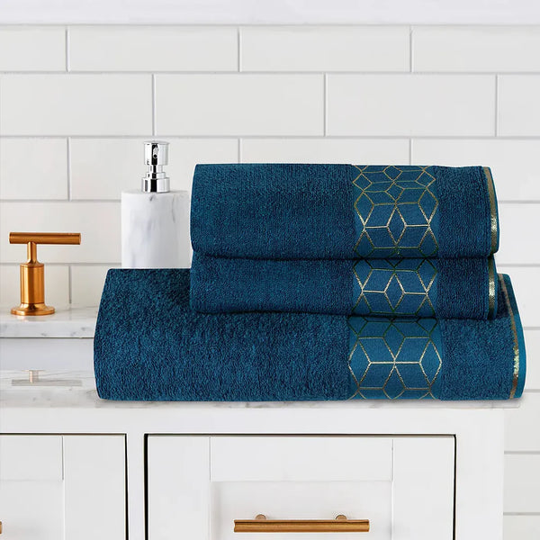 Teal Diamond Flower Bath Towel