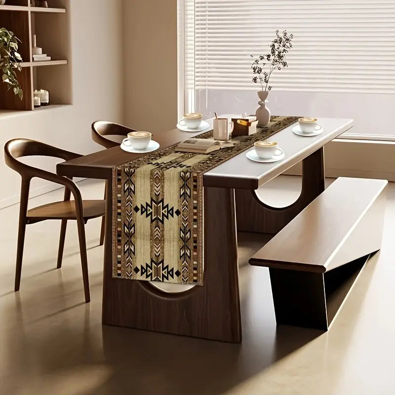 Geometric Vintage Checkered Table Runner With Mates