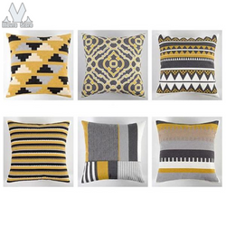 Cushion Covers Traditional Style Yellow Grey 6 Pcs