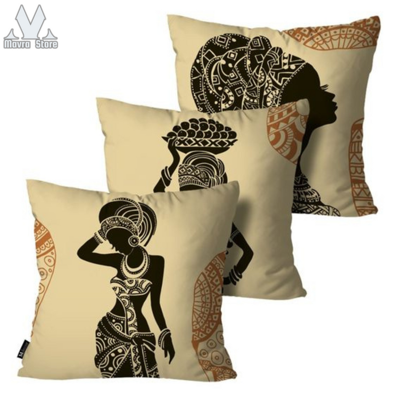 Cushion Covers African Tribal Black and Beige pack of 3