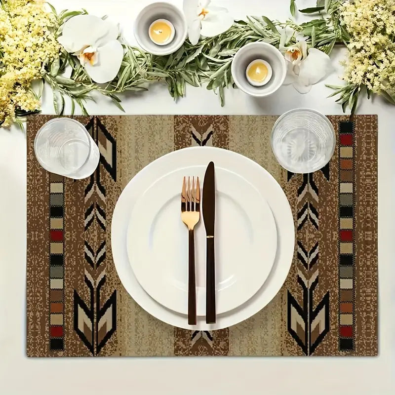 Geometric Vintage Checkered Table Runner With Mates